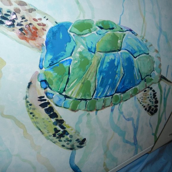 Carol Robinson Blue Sea Turtle Swim Canvas Wall Art 24" x 24" White Framed NEW - Picture 6 of 14